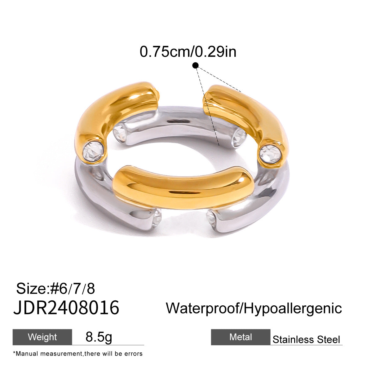 Color Block Stainless Steel Ring Exaggerated Piece rings