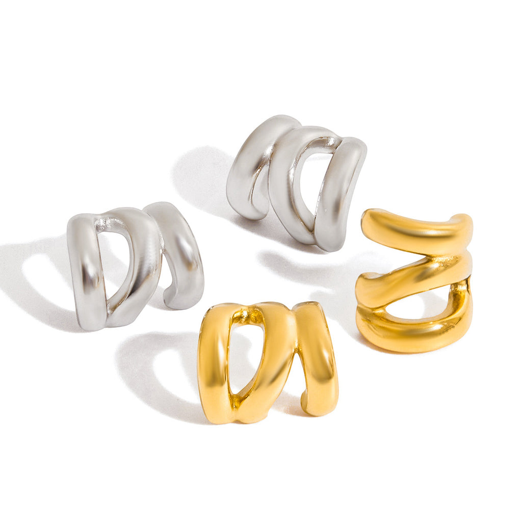 14K Gold Stainless Steel Three-Layer Hollow Earrings Jewelry for Women