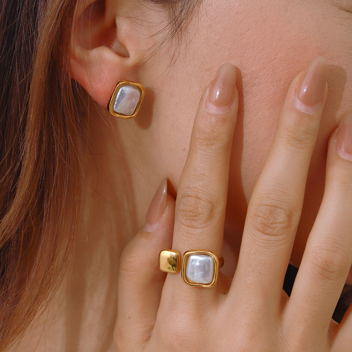 Stainless Steel Pearl Ring Non-Fading Earrings Jewelry earring