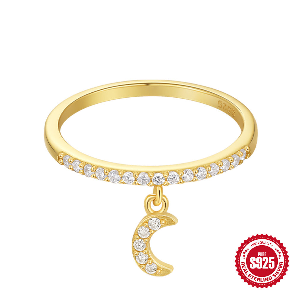 New S925Sterling Silver Single Row Diamond Moon Star Pendant Engagement Ring Hot Selling Ring