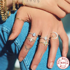 S925Sterling Silver Opal Square Diamond Engagement Ring Hot-Selling Daily Wear Ring Index Finger Ring