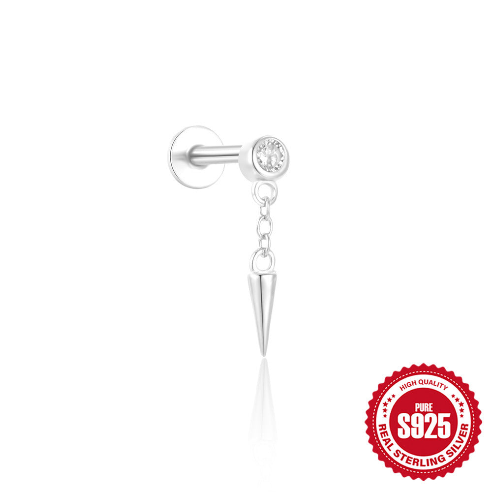 S925Sterling Silver Tassel Soft Bone Horse Eye Zircon Piercing Earrings Hot Selling Moon Ear Bone Stud for Women