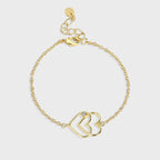B0092Heart-shaped Bracelet for Women, Simple Sweet Cool Double Heart Hollow Inlaid Diamond Bracelet Jewelry