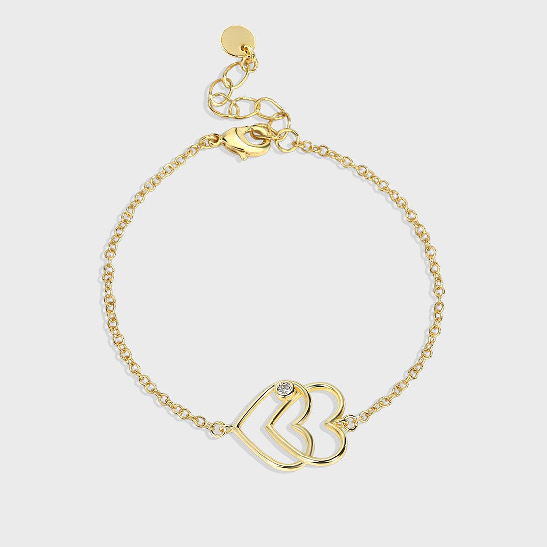 B0092Heart-shaped Bracelet for Women, Simple Sweet Cool Double Heart Hollow Inlaid Diamond Bracelet Jewelry