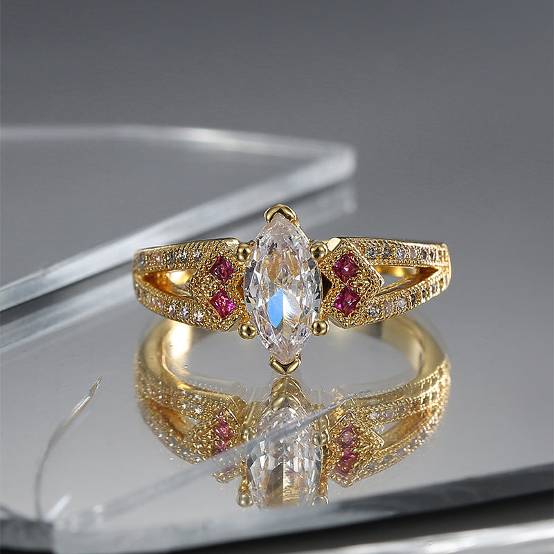 R0514 Simple Water Drop Shape Zircon Ring for Women Fashion Micro Pave White Zircon