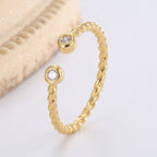 R0271 French Minimalist Zircon Inlaid Adjustable Open Ring for Women Brass Gold-Plated Hemp Rope Design Ring