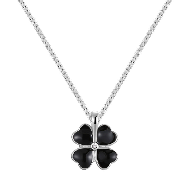 S925 Sterling Silver Four Leaf Clover Collarbone Necklace For Women