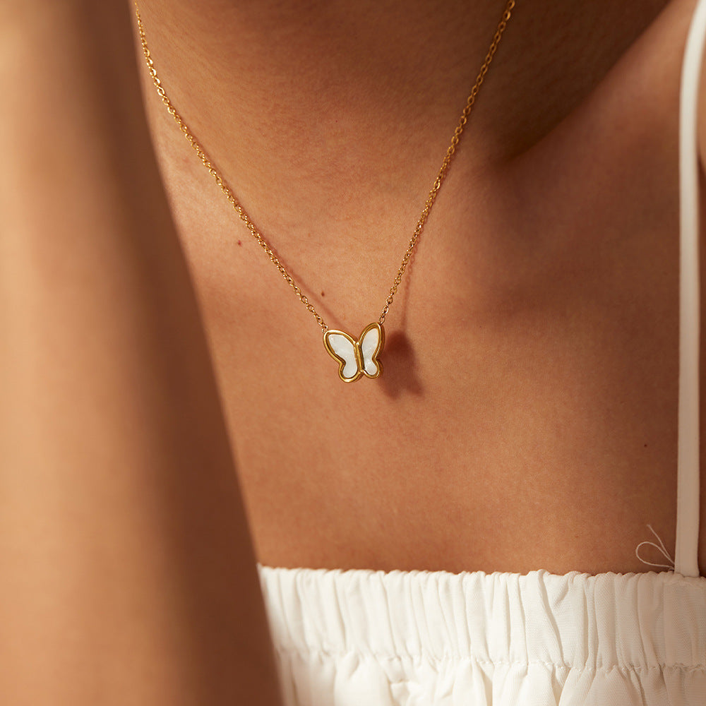 14K Gold-Tone Butterfly Choker Stainless Steel Necklace with butterfly design details