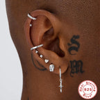 S925Sterling Silver Dagger Cross Earrings Devil's Eye Star Moon Pendant Hoop Earrings Hot-Selling Women's Earrings