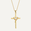 Gold-Plated Brass Heart Cross CZ Pendant Necklace featuring cubic zirconia detailing — jewelry finish and design detail