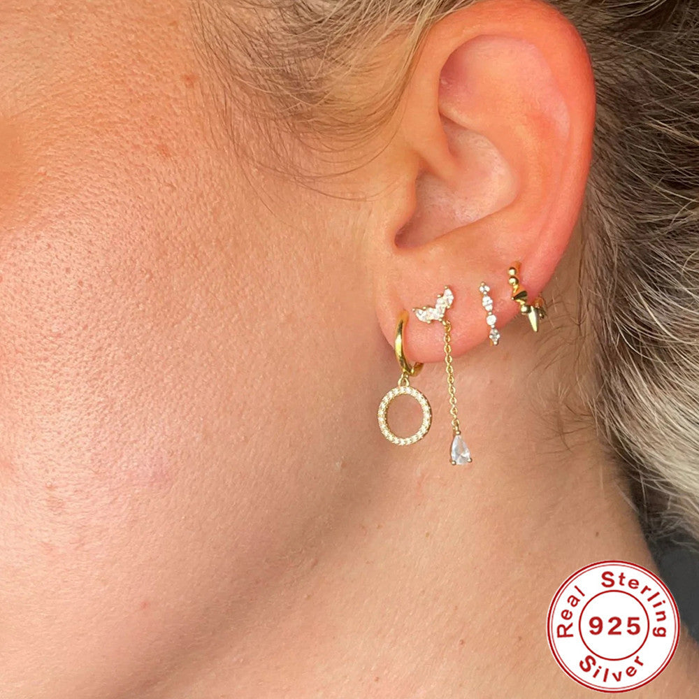 S925Sterling Silver Classic Simple Diamond-Encrusted Hoop Earrings Hot-Selling Water Drop Zircon Earrings for Women