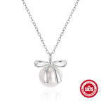 S925 Sterling Silver Bowknot Pearl Necklace, Japanese Korean Design