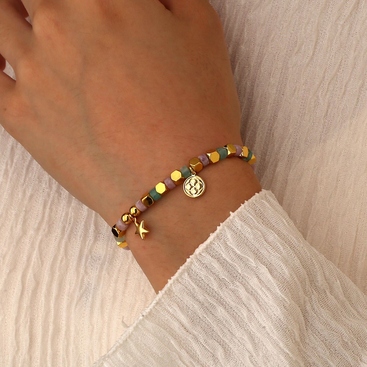 B0312 Star Pendant Trendy Casual Bracelet Chalcedony Stone Beads