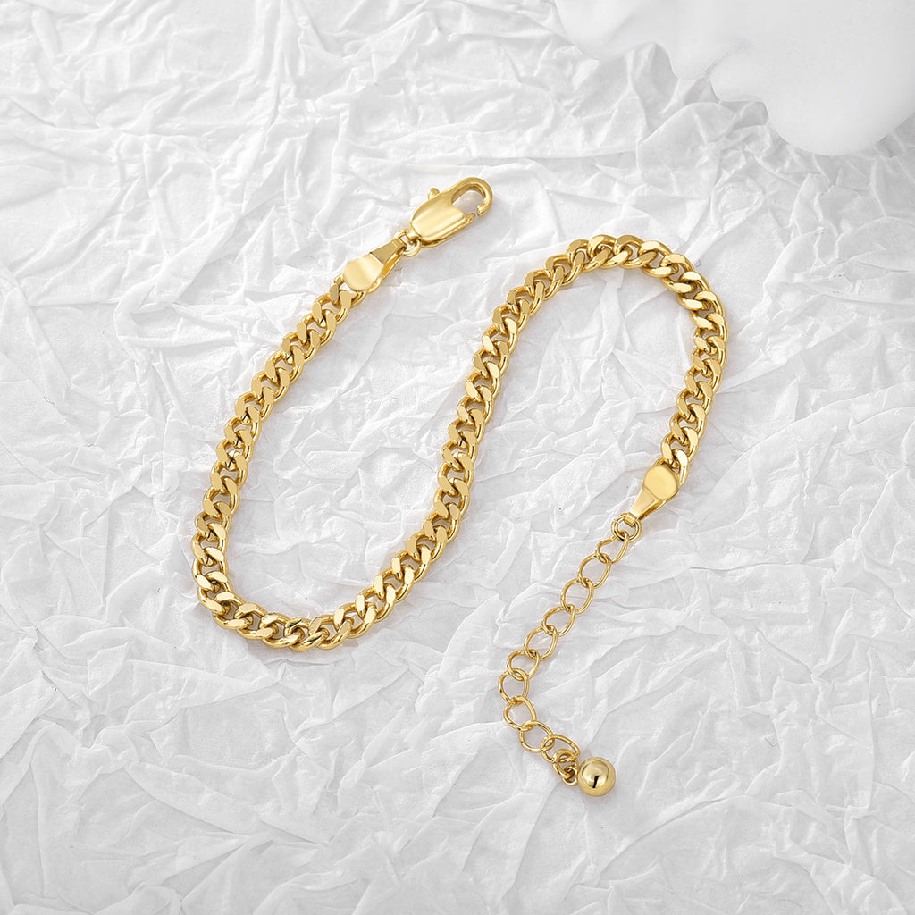 B0048 Supply Copper Gold-Plated Cuban Chain Bracelet gold Flat Chain Neutral Simple Chain