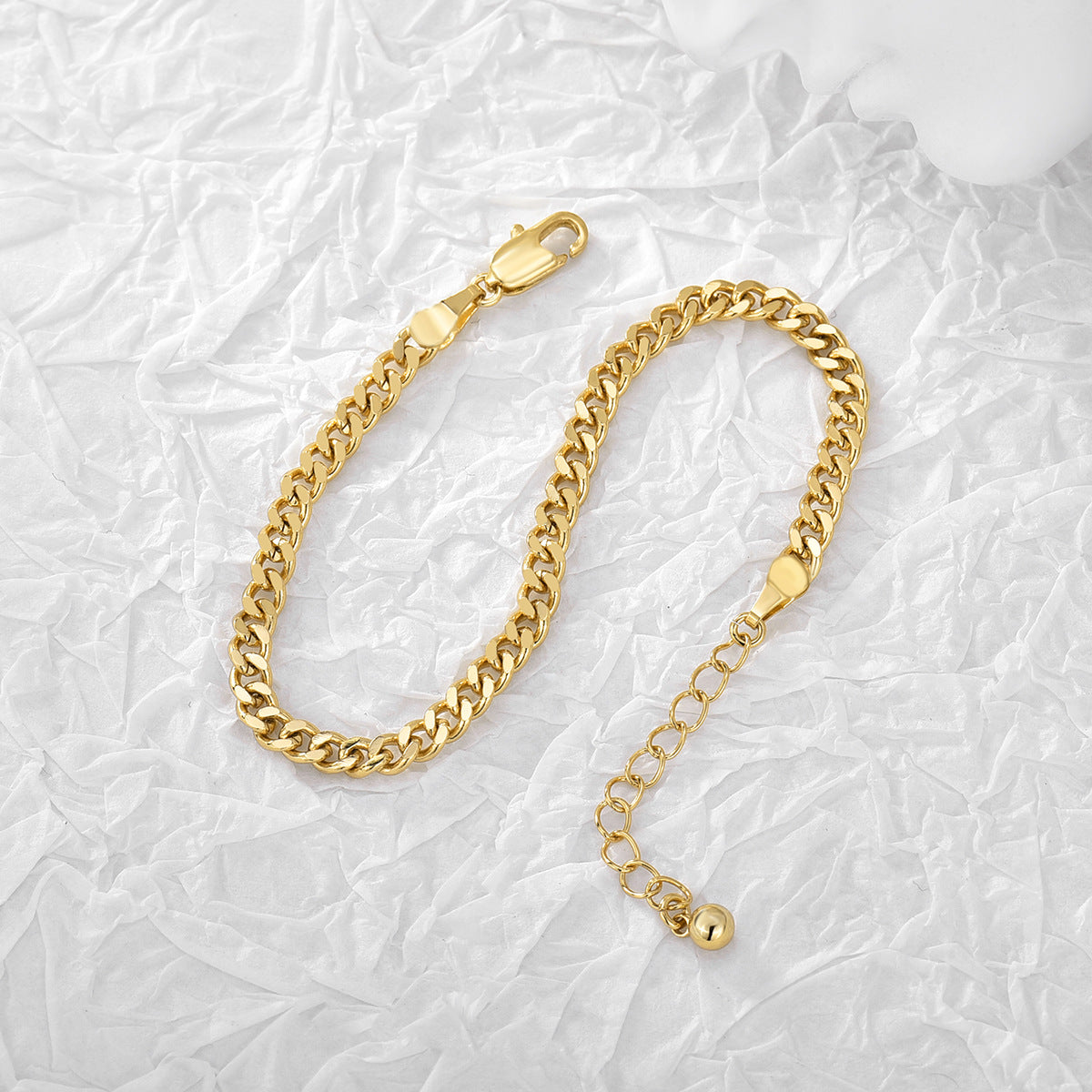 B0048 Supply Copper Gold-Plated Cuban Chain Bracelet gold Flat Chain Neutral Simple Chain