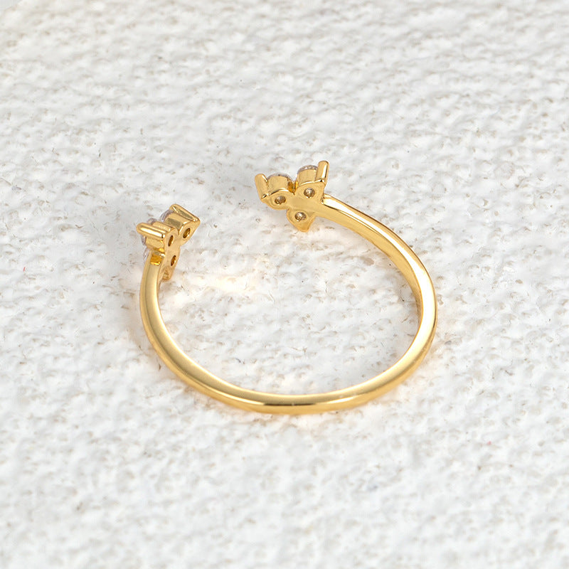 R0245 Delicate Diamond Ring Forest Style Girl Inlaid Diamond Tail Ring Thin Minimalist Line Open Ring