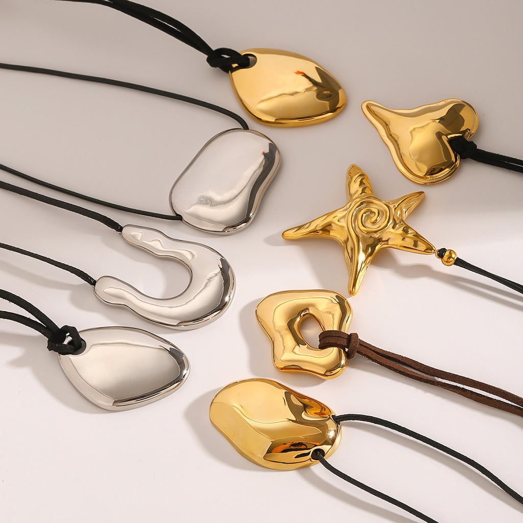 2H Stainless Steel Starfish Geometric Black Rope Necklace Collarbone Chain Jewelry