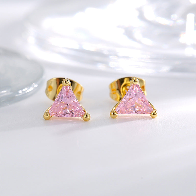 E0773 Elegant and Simple Triangle Pink Zircon Earrings for Women with a Sense of Design