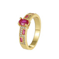 Gold-Plated Brass Pavé Red CZ Ring — Signature Shape styled for independent jewelry boutiques