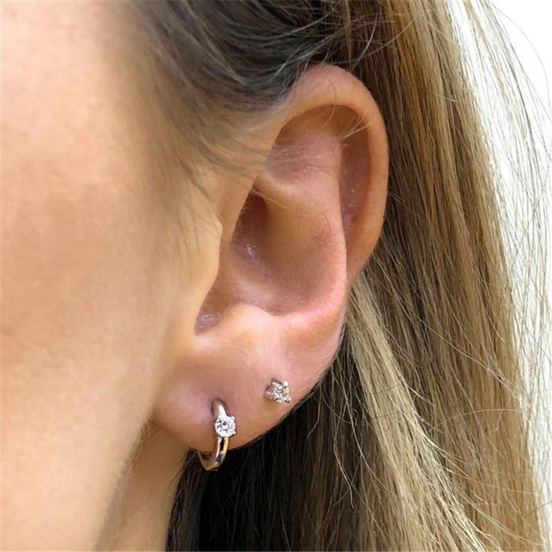 S925Pure Silver Simple Diamond-Studded Earrings Hoop Hot-Selling Minimalist Circle Silver Ear Jewelry