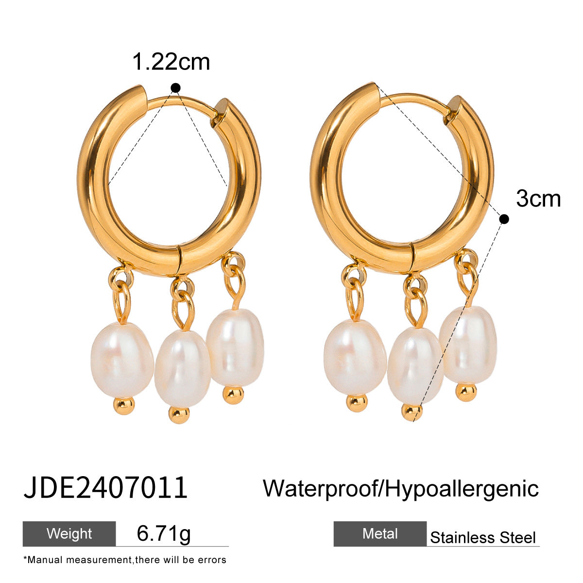 2H Stainless Steel Pearl Earrings Jewelry Studs gold Hoop Earrings