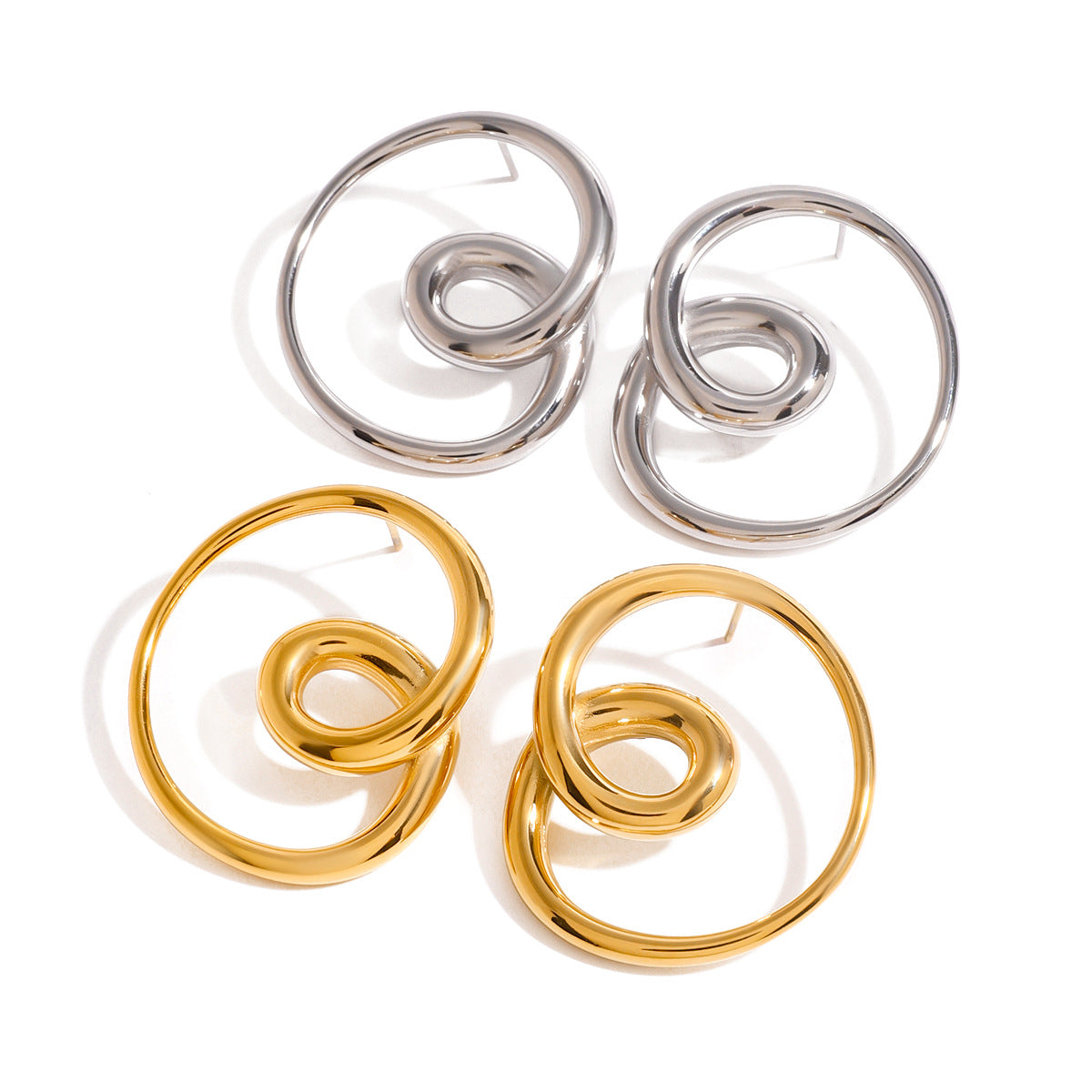 2H Stainless Steel Rotating Hollow Earrings Simple Earrings18k Golden Ear Jewelry