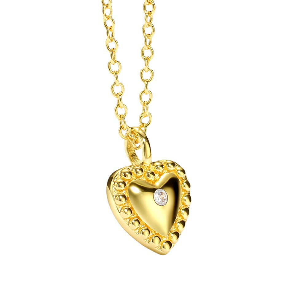 CYN0056 Heart-shaped Pendant Necklace for Women, Heart-shaped Zircon Inlay, Romantic Peach Heart Jewelry, One-piece Dropshipping