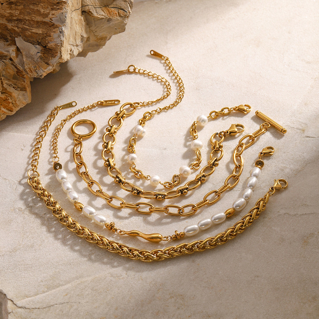 Stainless Steel gold Pearl Bracelet Metal Chain Jewelry