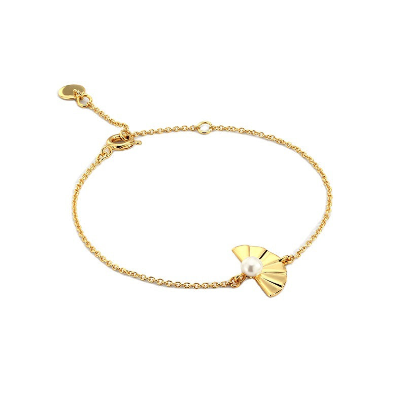Folding Fan Pearl Bracelet for Women Fashion Gold-Plated Best Friend Jewelry Customization