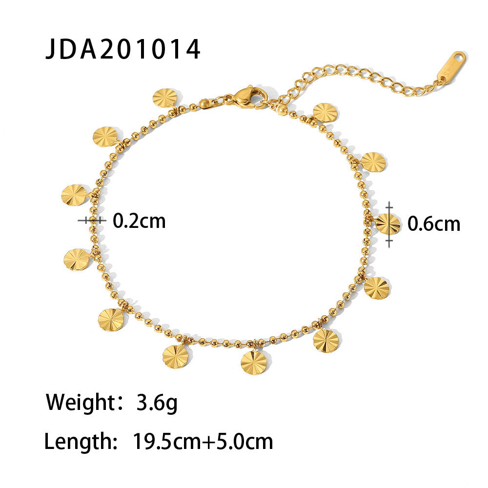 2H High-profile figure18K Gold-plated316L Stainless Steel Anklet Beaded Petal Disc Pendant Foot Jewelry for Women Fashion