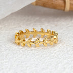 R0257 Vintage Plain Leaf Ring for Women, Stackable gold Smooth Olive Leaf Jewelry