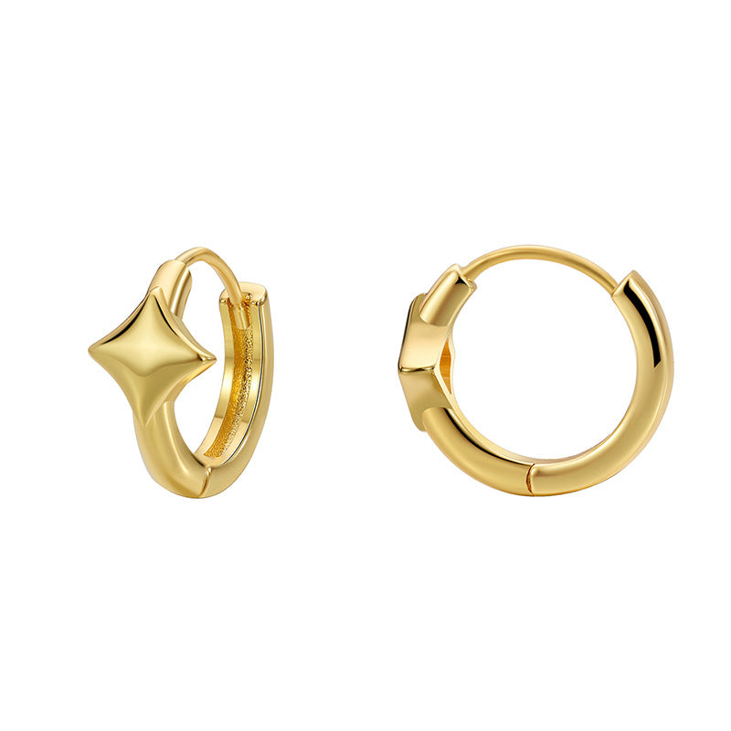 E0674 Minimalist Design Star Earrings for Women Brass Gold-Plated Cool Style Smooth Ear Clips