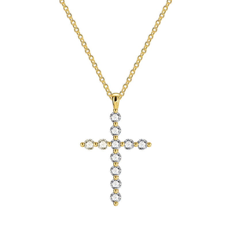 N0248 Fashion Plated18K Gold Cross Zircon Pendant Necklace for Women Versatile Necklace