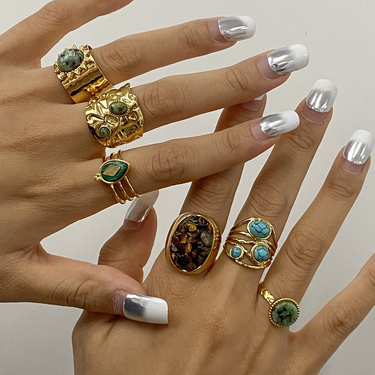 Stainless Steel Natural Stone Turquoise Ring ring