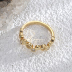 R0587 Unique Irregular Design Ring for Women, Copper Plated with Real Gold, Micro Pave Zircon, Minimalist