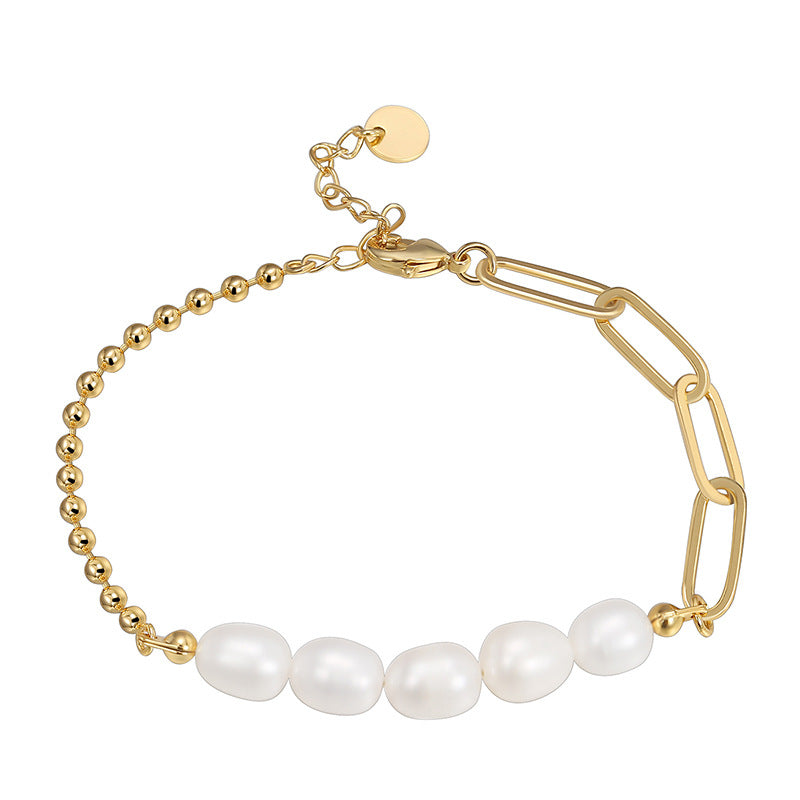 B0123 Simple Fashion Asymmetric Bracelet for Women Design Paperclip Chain Shell Beads