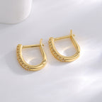 E0522 Fashionable Design Earrings for Women, Brass Gold-Plated Single Row with Zirconia U Shape Ear Clip