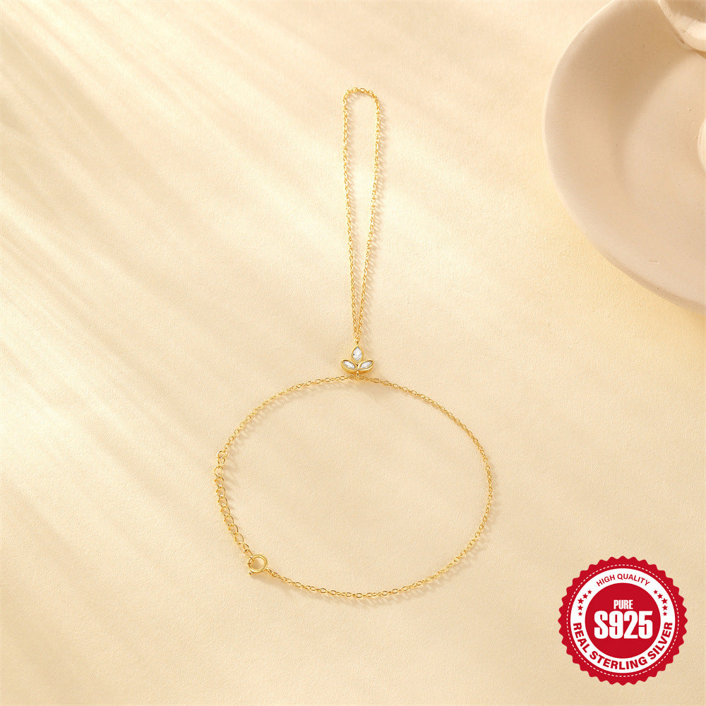 S925 Sterling Silver Inlaid Marquise Zircon Finger Bracelet For Women