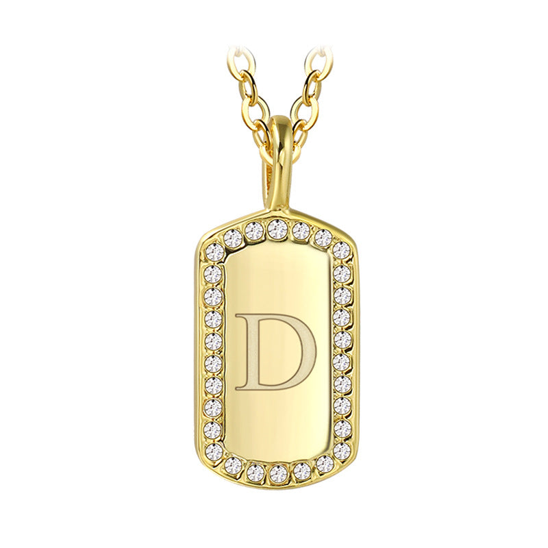 N0046 Gold-plated26Letter Square Necklace for Women, Simple Design English Choker Jewelry