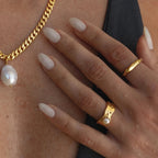 Same Style18K Gold-plated Stainless Steel Lava Pearl Ring Fashion Trend Ring