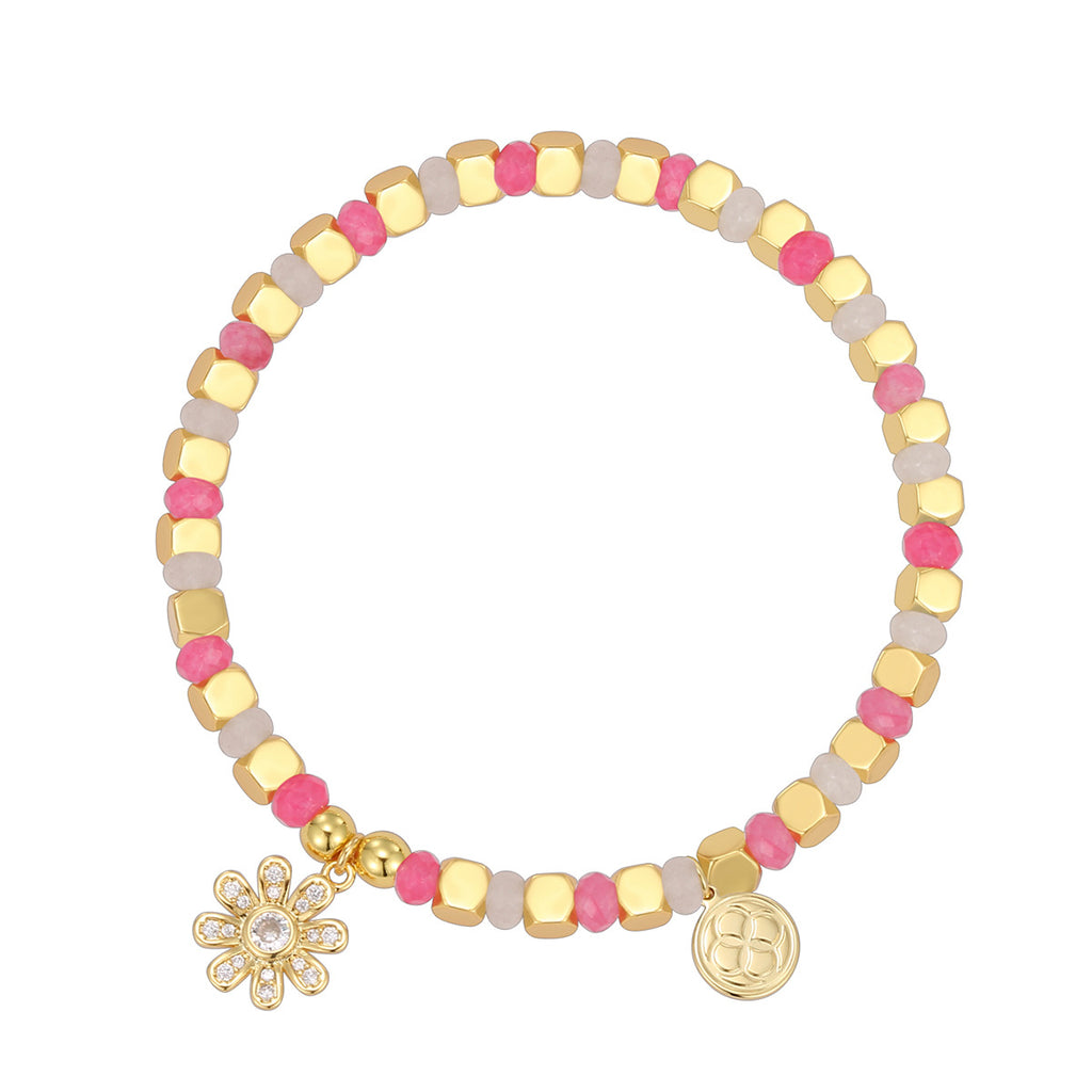 B0284 Vintage Bohemian Daisy Zircon Beaded Chalcedony Fashion Bracelet