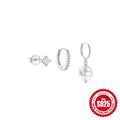 Pearl and Zircon Hoop 925 Sterling Silver Earring Set — front view — alternate angle 2 — jewelry finish and design detail