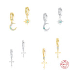 S925Sterling Silver Star Moon Inlaid Diamond Opal Hoop Earrings Cross Ear Clips Earrings Hot Sale Trendy Women's Ear Jewelry