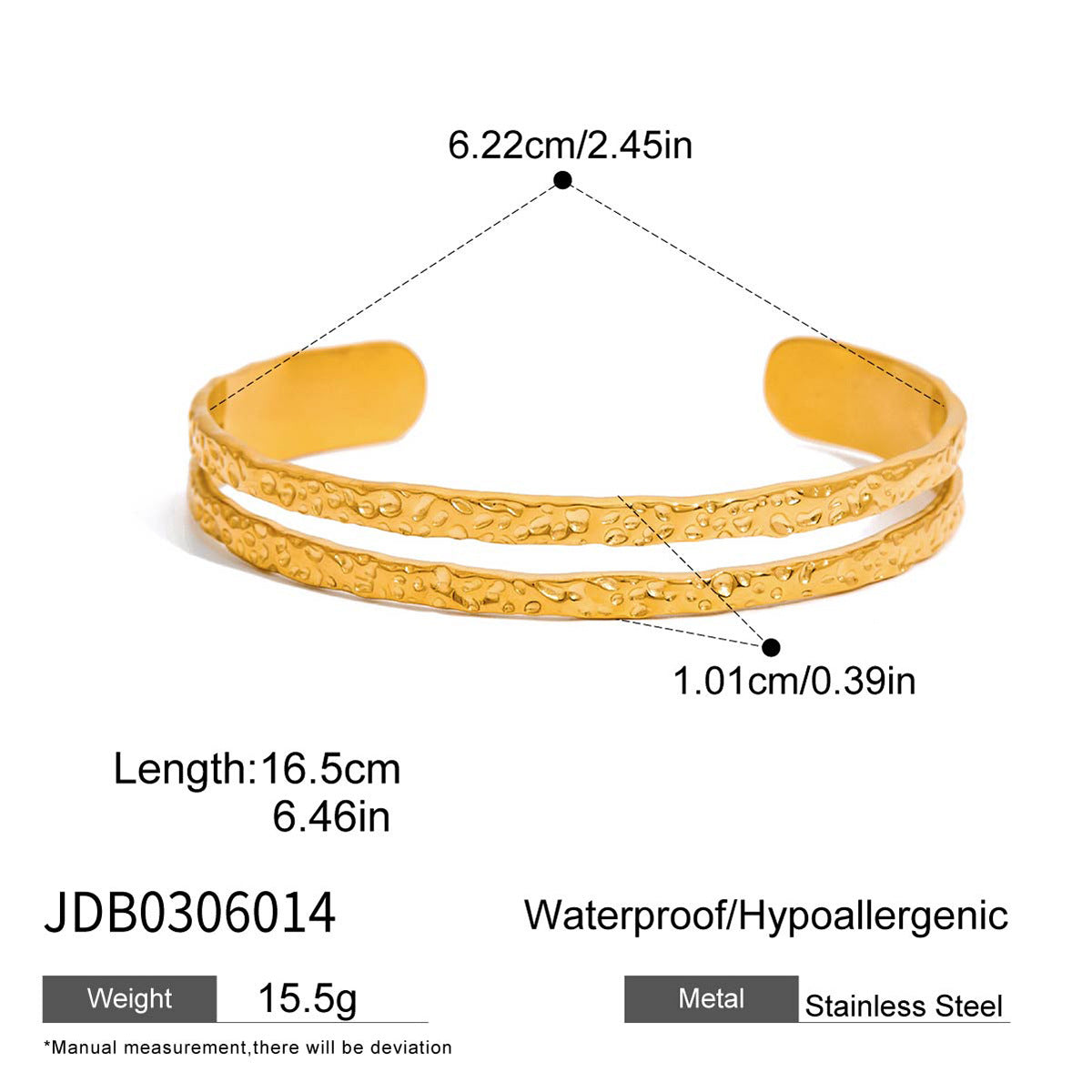 Stainless Steel Wide Hollow Zircon Open Bracelet Non-Fading Jewelry for Women