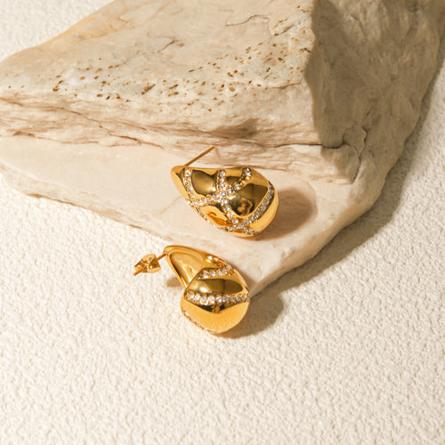 18K Gold-Tone Cubic Zirconia Stainless Steel Earrings with cubic zirconia design details