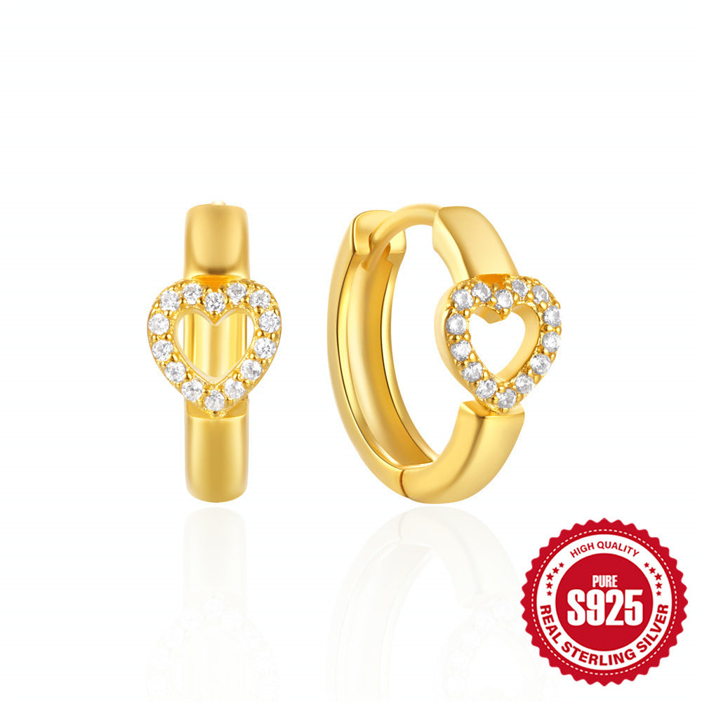 S925Sterling Silver Heart Geometric Inlaid Diamond Hoop Earrings Hot Sale Irregular Ear Clips Earrings for Women