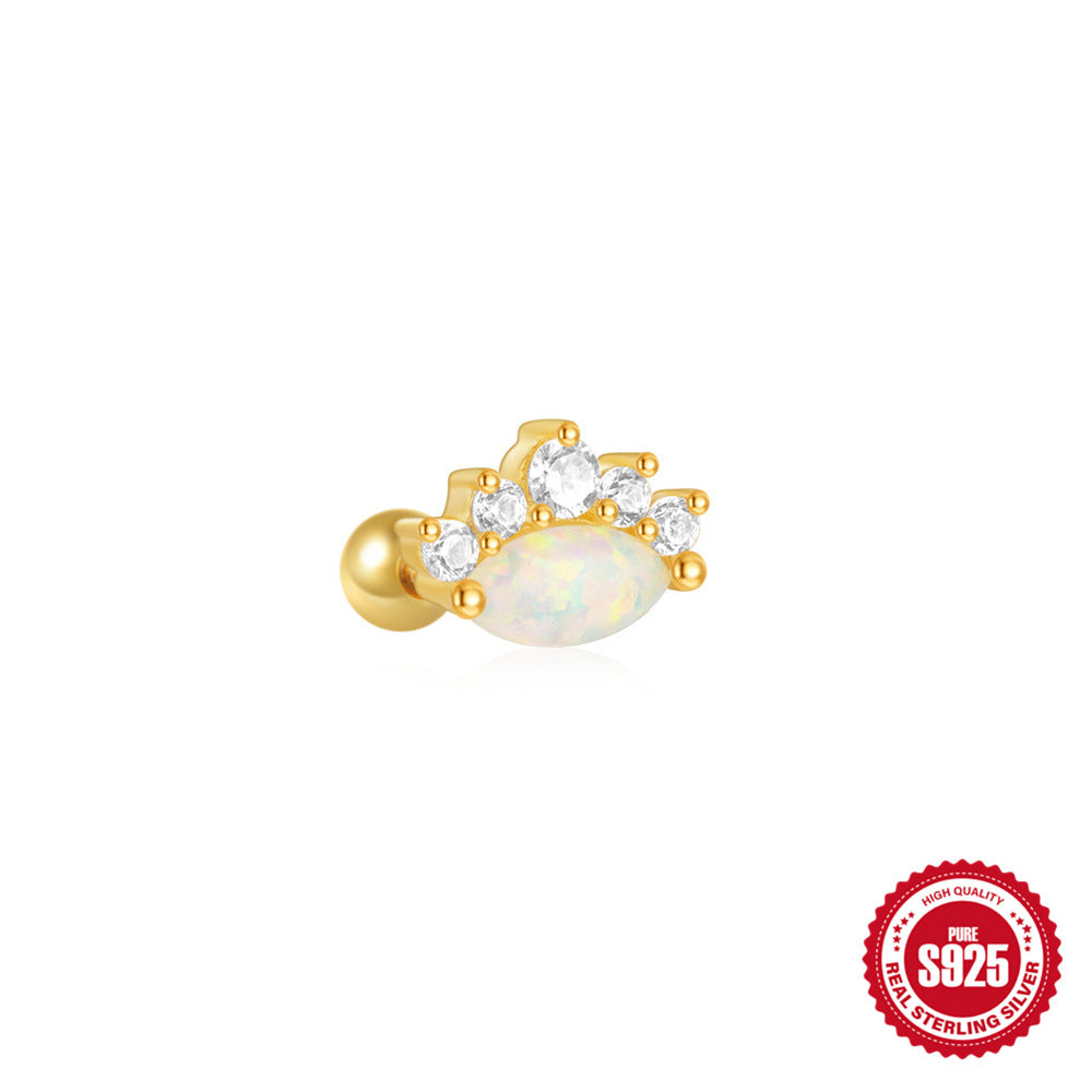 S925Sterling Silver Opal Inlaid Diamond Round Bead Threaded Piercing Ear Bone Stud Hot-Selling High-End Marquise Opal Earrings