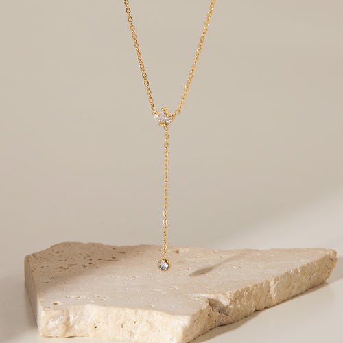 18K Gold-Plated Brass Crown White CZ Pendant Necklace with cubic zirconia design details
