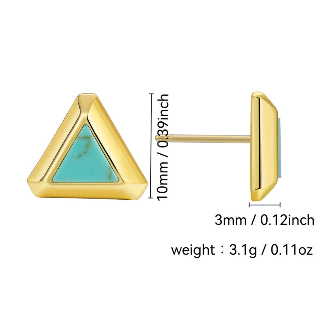 E0569 Small Elegant Triangle Stud Earrings for Women Fashion Brass Gold-Plated Turquoise Earrings