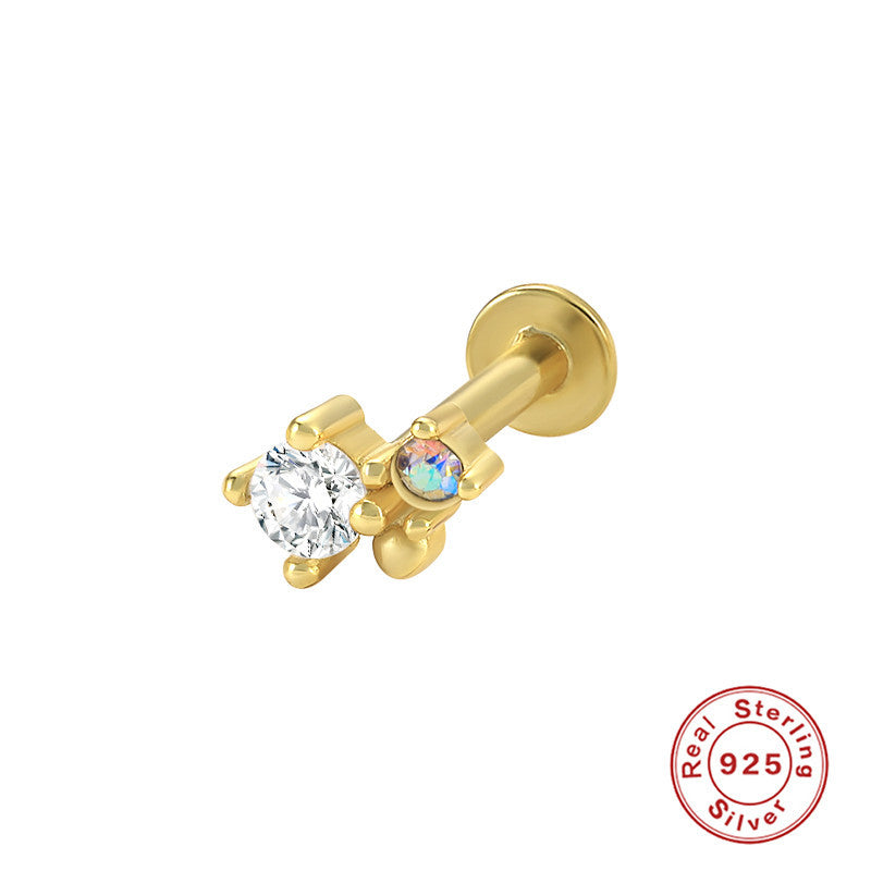 S925Sterling Silver Creative Geometric Flower Flat Head Threaded Piercing Earrings Hot Selling Ear Bone Studs